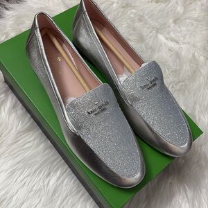 NEW In Box Kate Spade City Lights Metallic Silver Sparkly Loafers Size 9